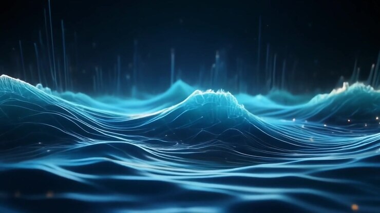 Onde di dati digitali astratte che scorrono nel cyberspazio