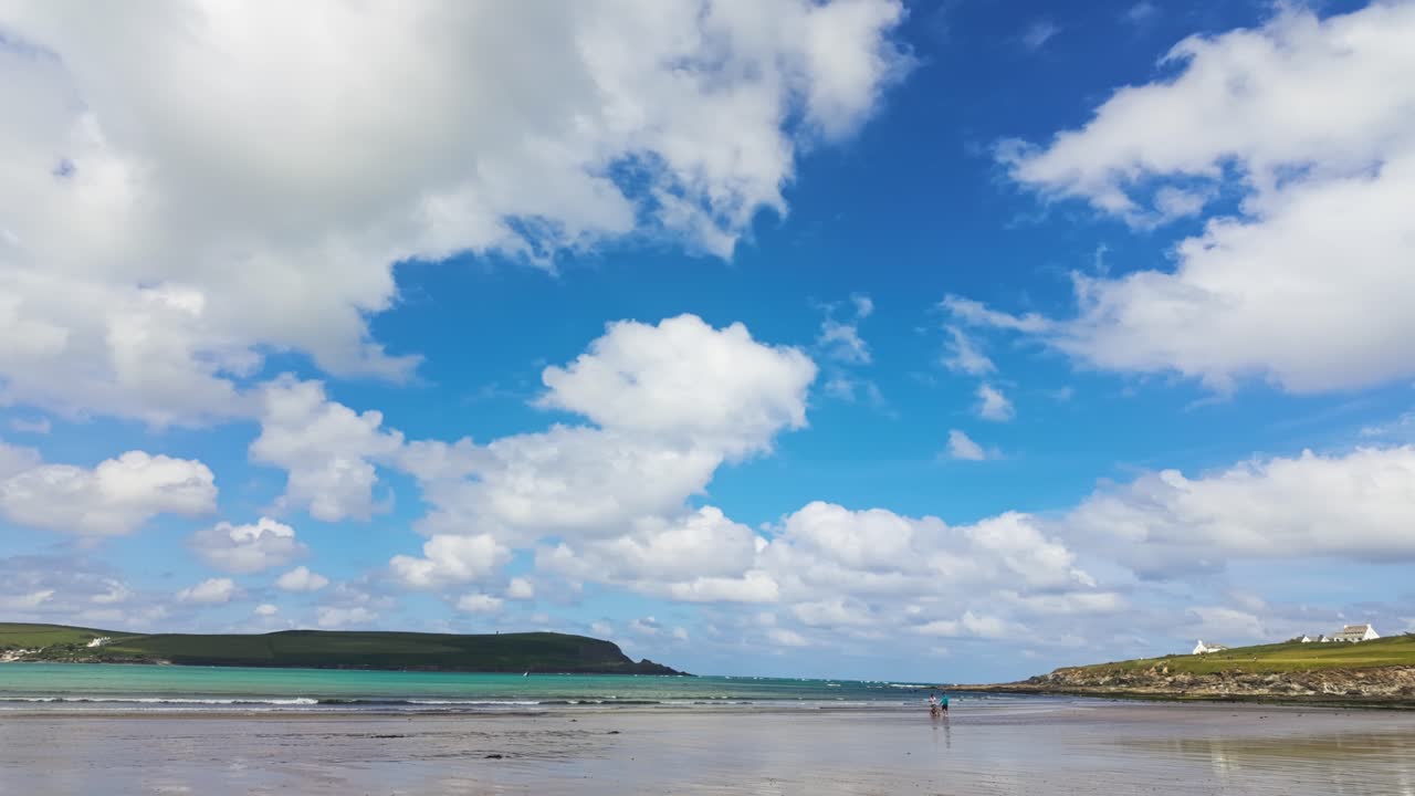 Pan right to left from Daymer Bay with tide coming into Camel Estuary