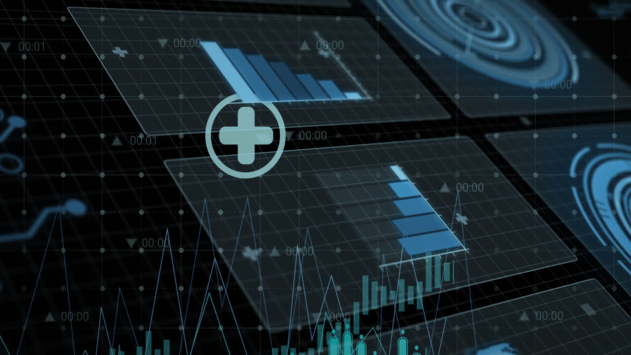 Animation of data processing over black background