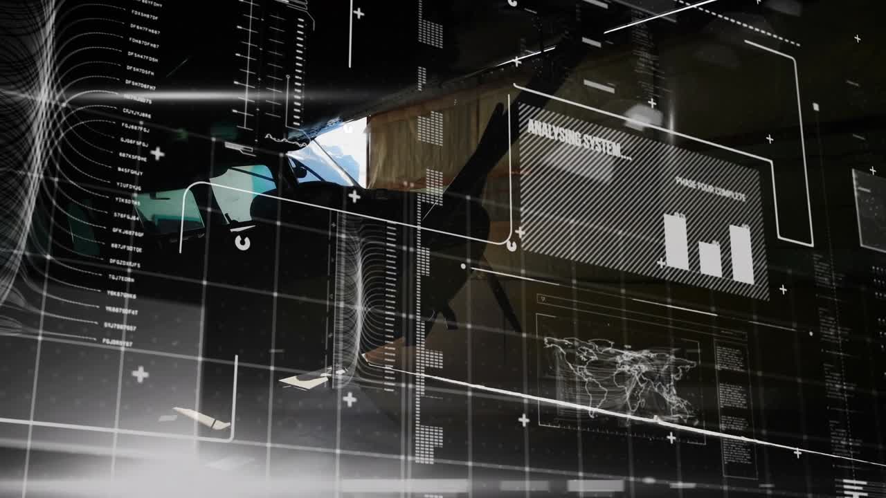 Animation of scope scanning and data processing over woman with artificial limb walking by seaside