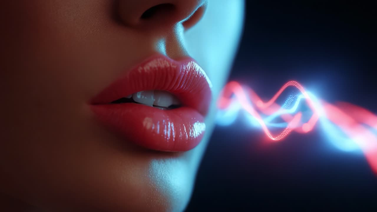 A Captivating Close-Up of Luscious Lips Emitting Pulsating Sound Waves in Vibrant Colors, Creating an Artistic and Sensory Experience That Evokes Emotion and Connection in a Dynamic Visual Landscape