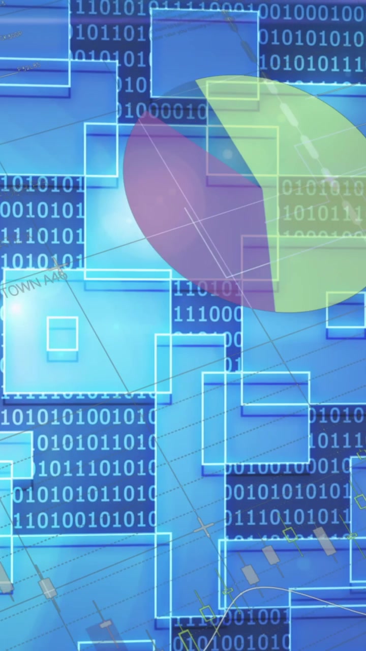 Animation of data processing over blue background