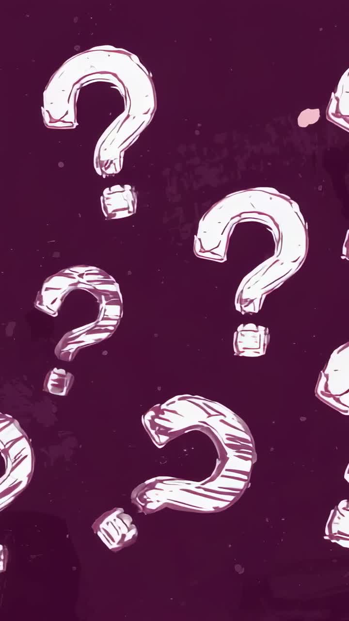 Vertical video: Sequence starting, white question mark graphics pulsating against plum backdrop
