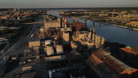 drone aerial of the industrial might of peoria, illinois