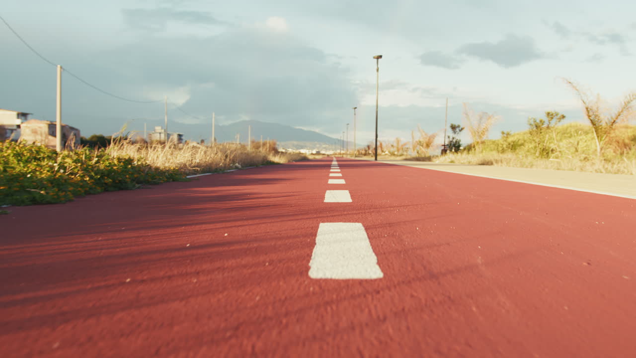 Along the Bike Lane Stripes During the Day