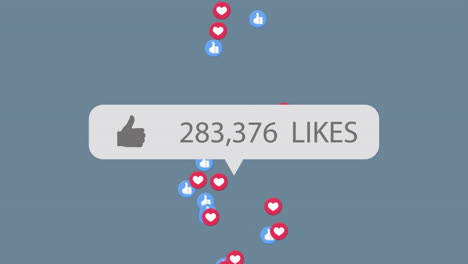 animación de gustos creciente número sobre iconos emoji en fondo azul