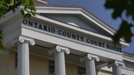 The-sign-of-the-Ontario-County-Beautiful-Courthouse-in-Canandaigua,-New-York-near-Canandaigua-Lake