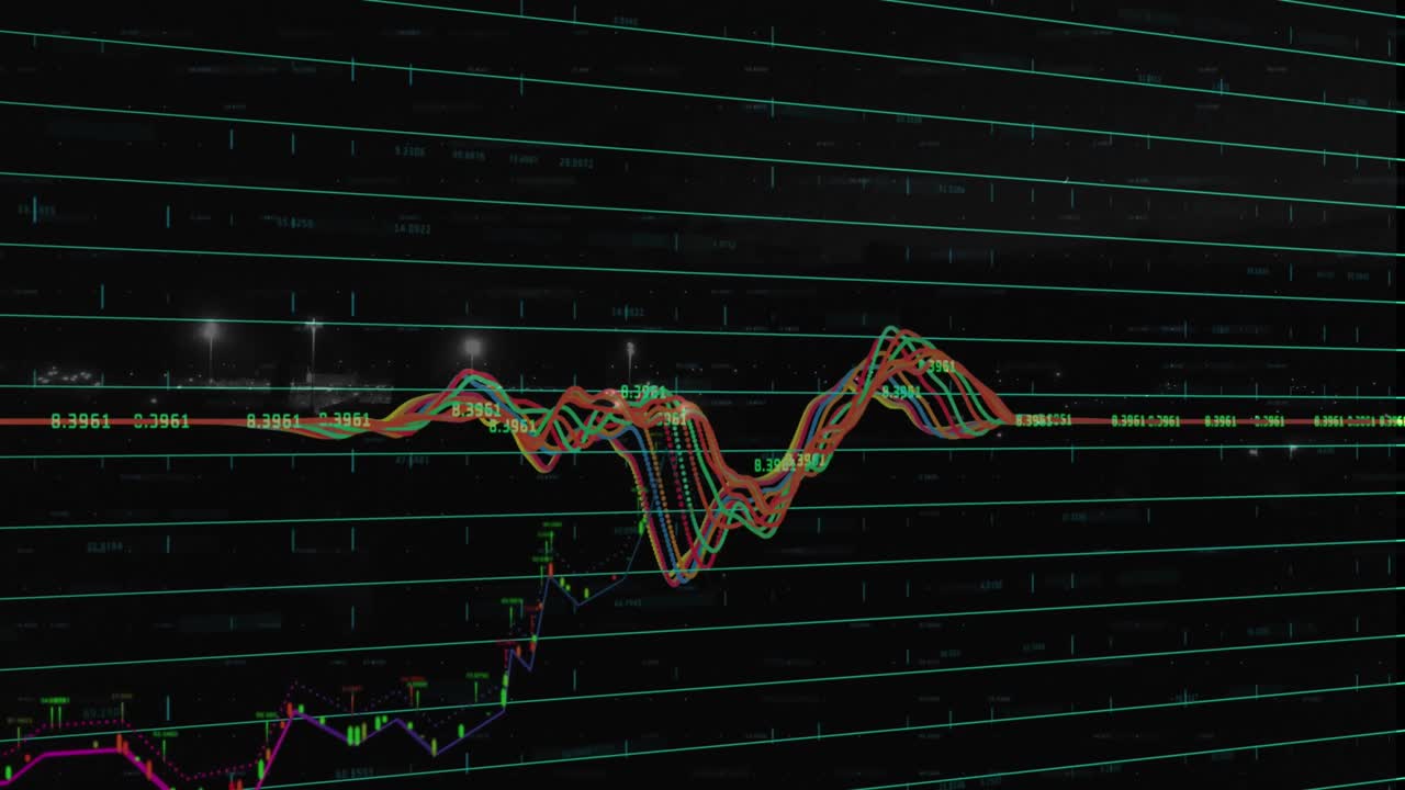 Animation of data processing over red wave