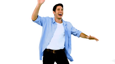 man dancing and having fun on white background