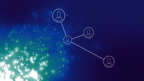 animation of netowrk of connections with people icons over glowing spots on dark background