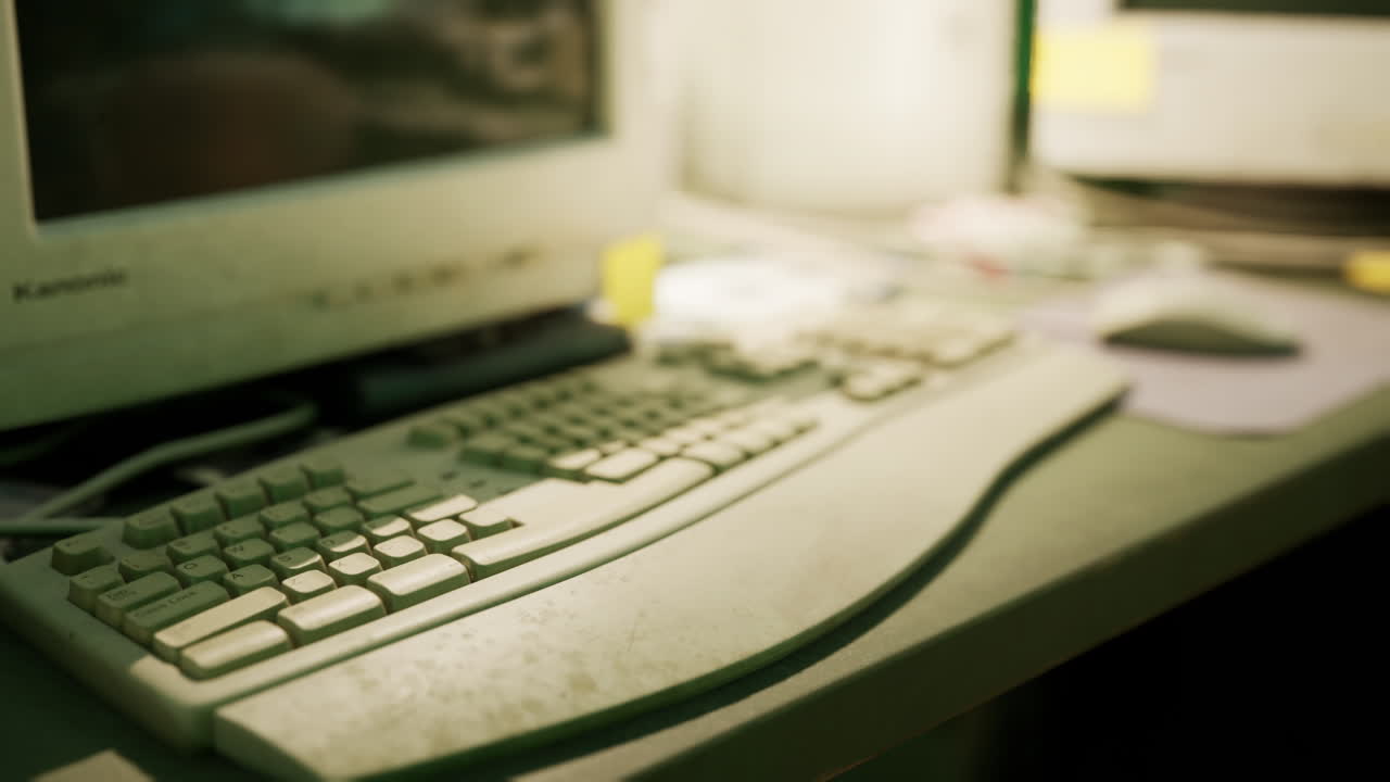 un teclado de computadora de época en un escritorio