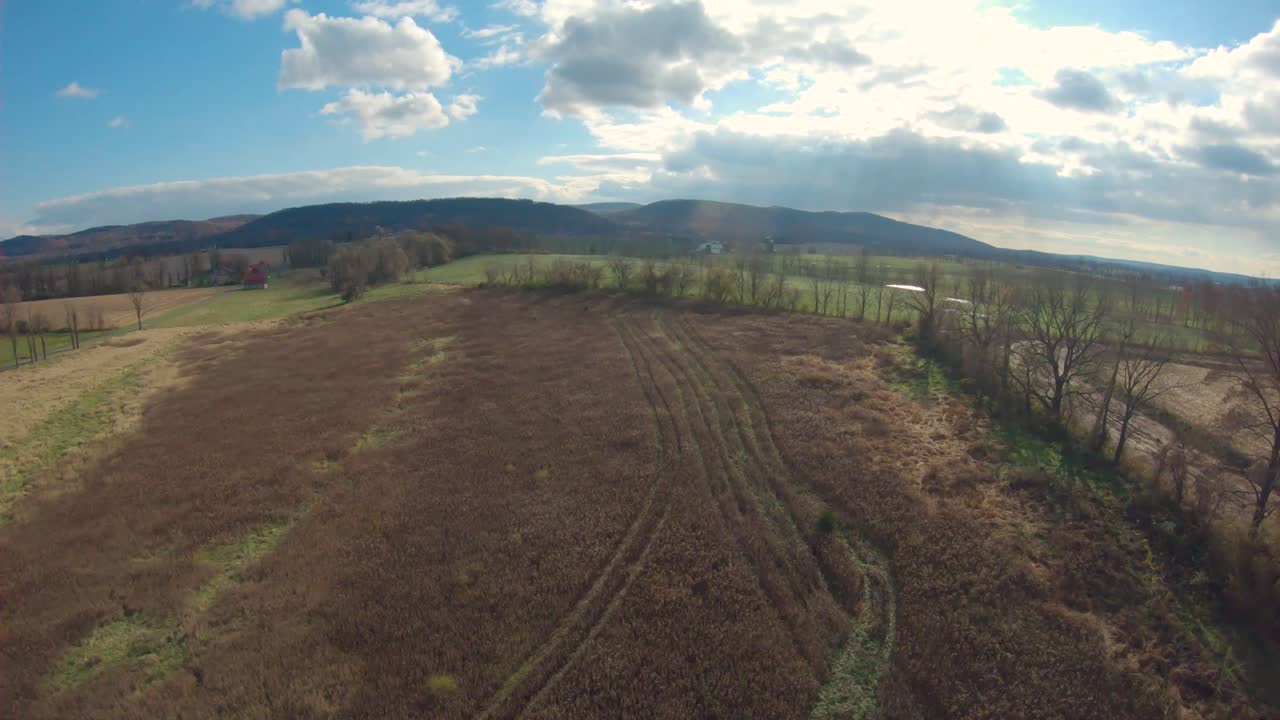 4k drone lift off shot of a field in Berks County, Pennsylvania