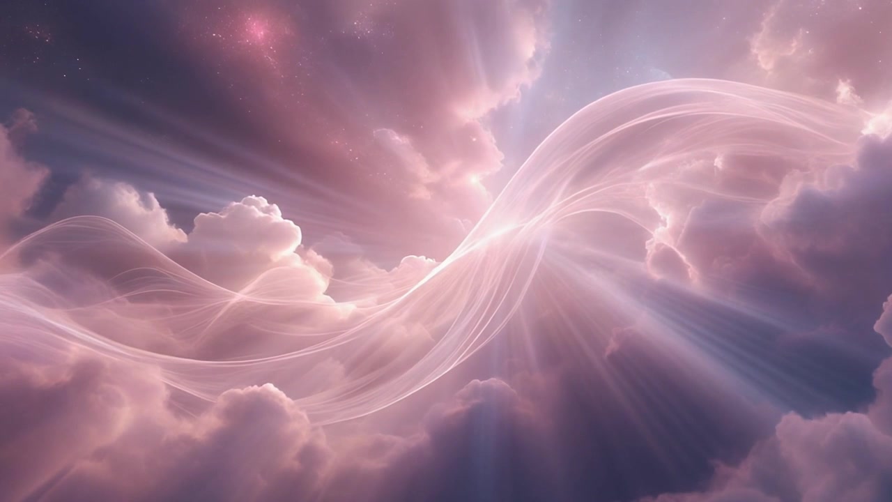 Ethereal Pink Clouds with Flowing Light Rays in Dreamy Sky
