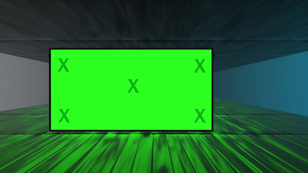 추상적인 크리에이티브 터널 및 그린 스크린 알파 채널 광고판 모형: 네온, 파란색 보라색 led 바 및 기술, sf, 미래의 사이버 크, 빈 프레임으로 3d 렌더링