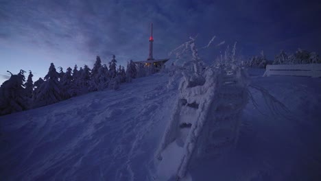 winter-Lysa-hora-at-morning-blue-hour-with-foreground,-Beskydy-UHD