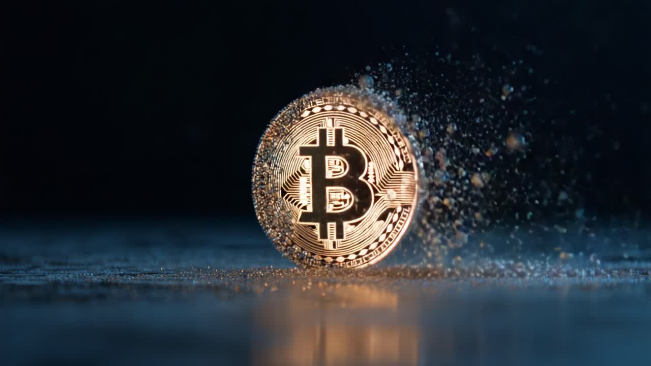 An Artistic Representation of Cryptocurrency Evolution: From a Glimmering Bitcoin to a Minimalist Coin, Illustrating the Transition in Digital Finance with Stunning Visual Effects