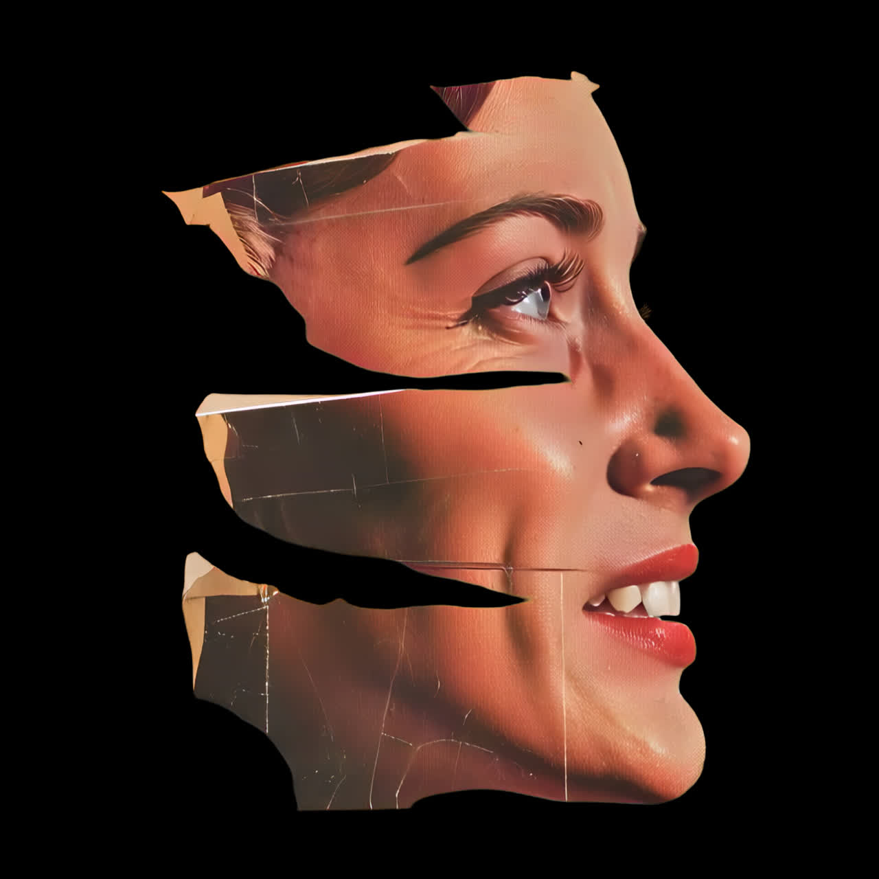 Artistic fragmented female portrait animation isolated asset, transparent 4K video, alpha channel