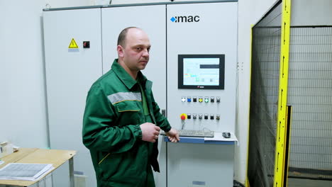 machine for production of furniture. production of wooden doors and furniture at factory