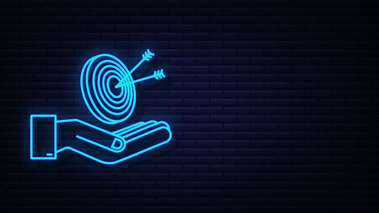 Target with an arrow on hands Neon icon concept market goal stock picture image. Concept target market. motion graphic