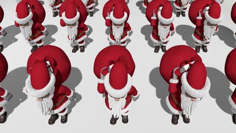 el ejército de santa claus lleva bolsas de regalos. feliz navidad y feliz año nuevo 2020 animación. bucle sin costuras.