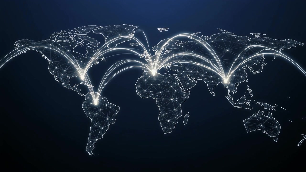 Digital World Map with Global Network Connections