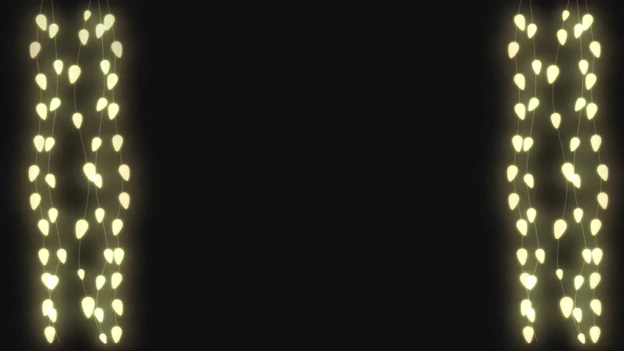animación digital de luces de hadas decorativas colgando contra un fondo negro