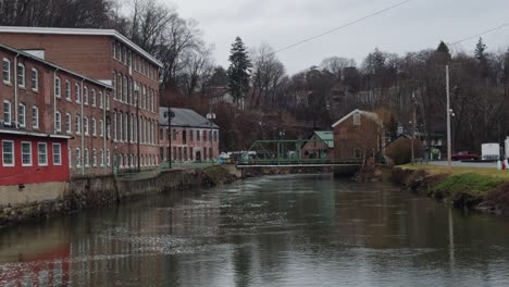 old brick buildings in an industrial park with a creek in small town usa" include keywords: dutchess county, wappingers falls, and wappingers creek