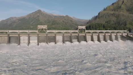 aerial footage of bonneville dam on the columbia river between oregon and washington. shot using dji mavic 3 cine at 24 fps.