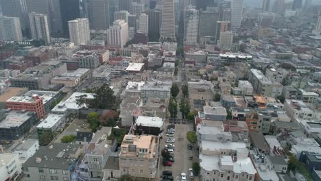 Aerial-view-San-Francisco-California-USA-Coit-Tower-Telegraph-Hill-on-a-cloudy-day