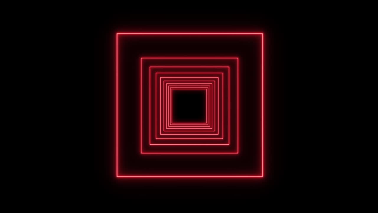 túnel de animación con cuadrados de neón rojo en negro