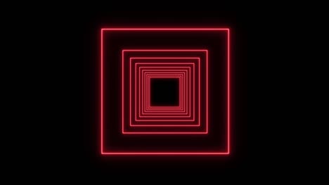 túnel de animación con cuadrados de neón rojo en negro