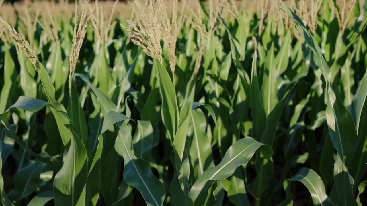 Green Corn Plants Swaying Gently in a Sunny Field