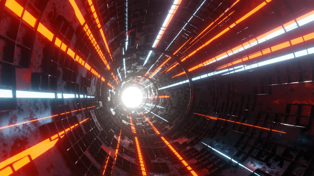 moving towards light in futuristic tunnel