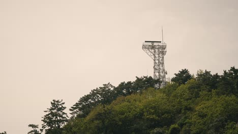 high-altitude communication station perched atop a scenic mountain