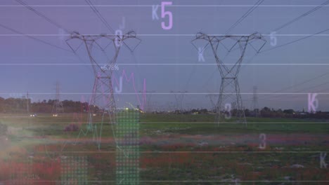 animación de múltiples números cambiantes y procesamiento de datos estadísticos contra torres de red.