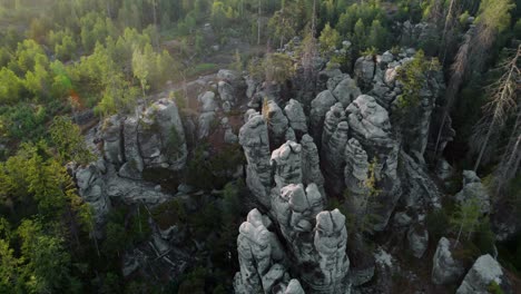 aerial view of unique rock formations in a forest