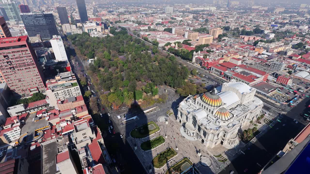 Panoramic 360-views from the observation deck of Latin American Tower looking over Mexico City's sprawling landscape, historic landmarks, parks, and vibrant city streets