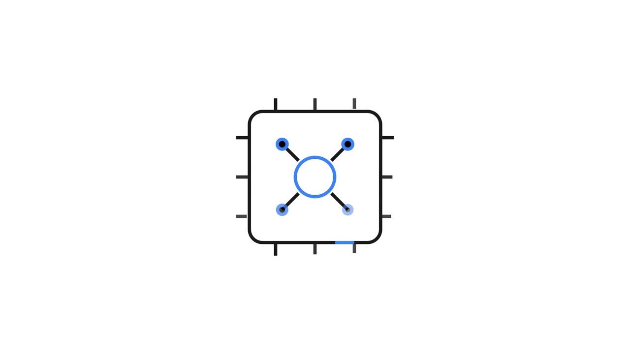 Dibujo lineal animado de un procesador de microchip de computadora