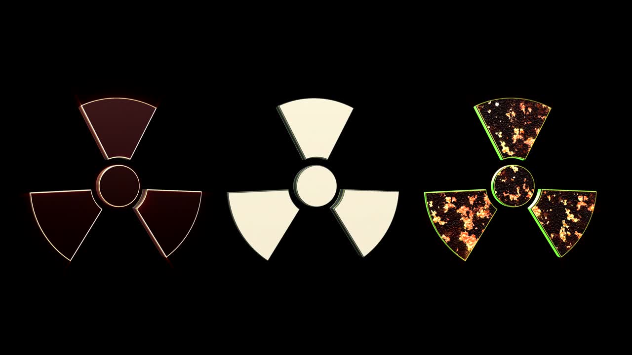 핵, 방사선 위험, 위험 기호, 애니메이션, 렌더링, 배경, 루프