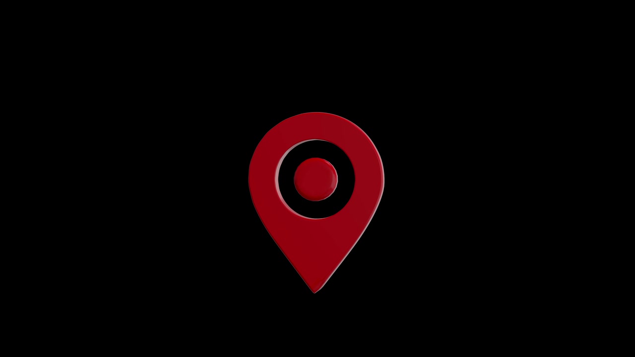 Minimal red map marker animation with black background centered locator symbol and clean mobile