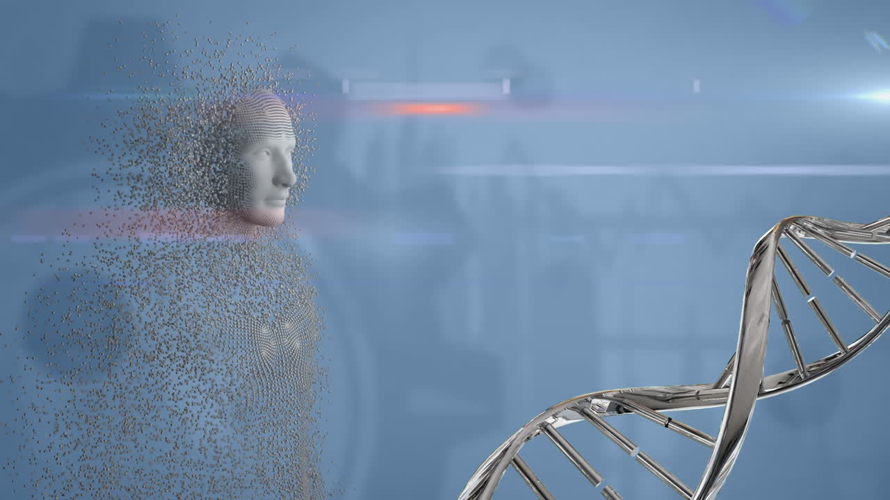 dna 가닥을 가진 움직이는 인간 몸