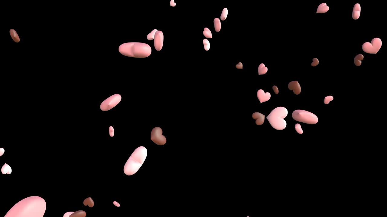 심장 모양의 콘페티, 검은색 바탕에.