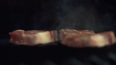 cocinando filetes en una parrilla