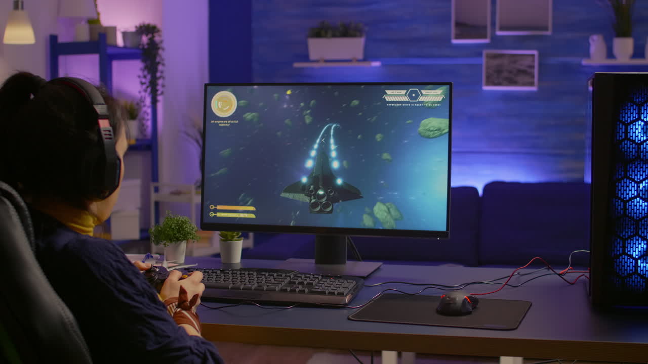 pro gamer che gioca a sparatutto spaziale campionato online