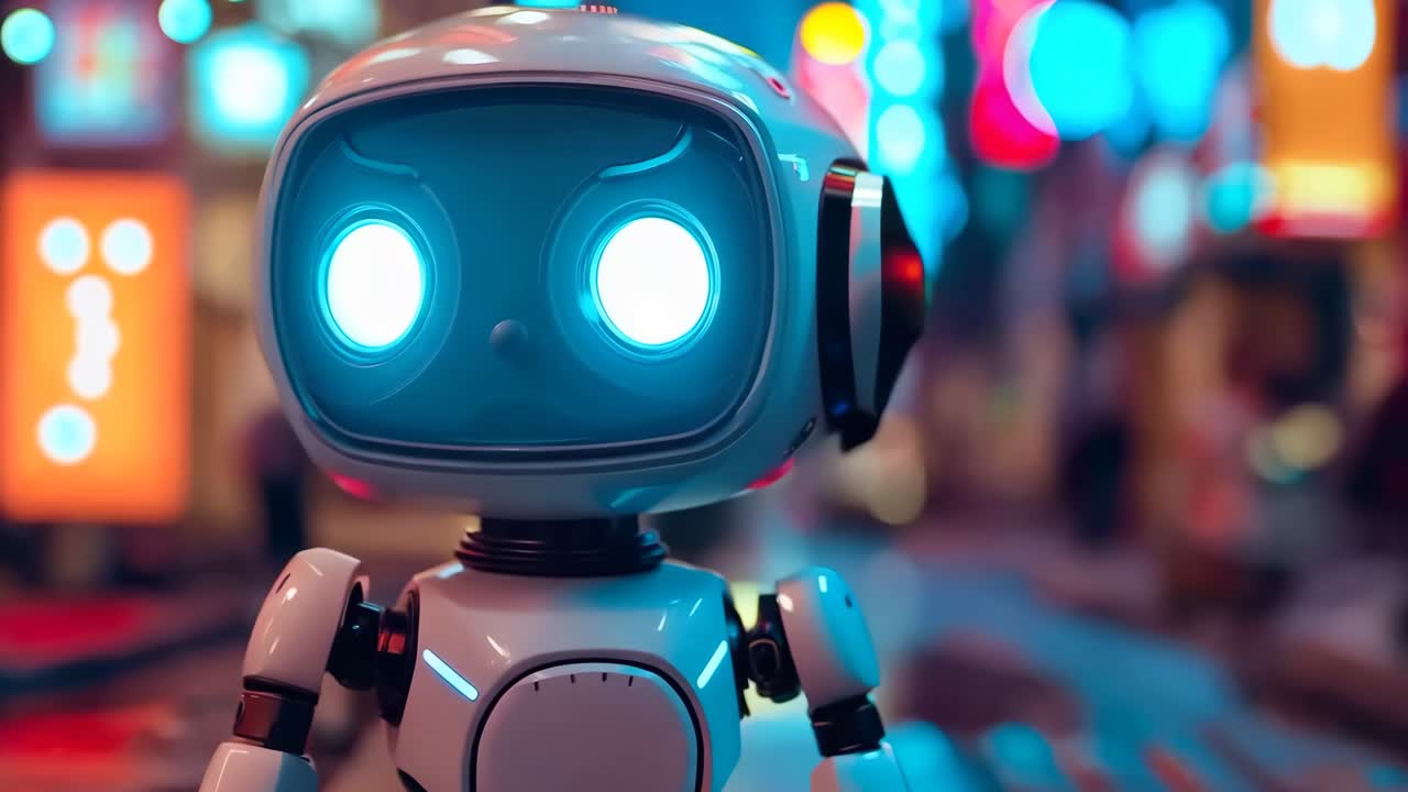 a robot standing in the middle of a city at night | freepik