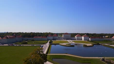 fabulous aerial top view flight castle nymphenburg palace landscape city town munich germany bavarian, summer sunny blue sky day 23