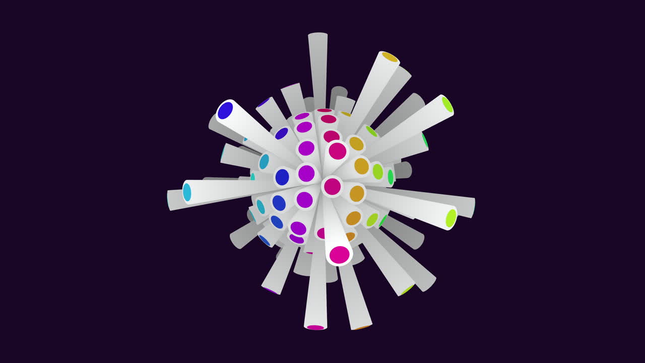 A vivid collage of colorful lines and shapes in a circular formation. Dots form the lines while circles create the shapes, forming an eye-catching and abstract composition