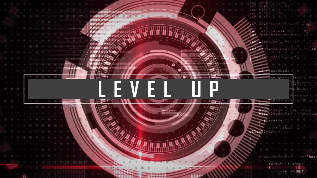 escáner redondo con texto de nivel sobre fondo negro