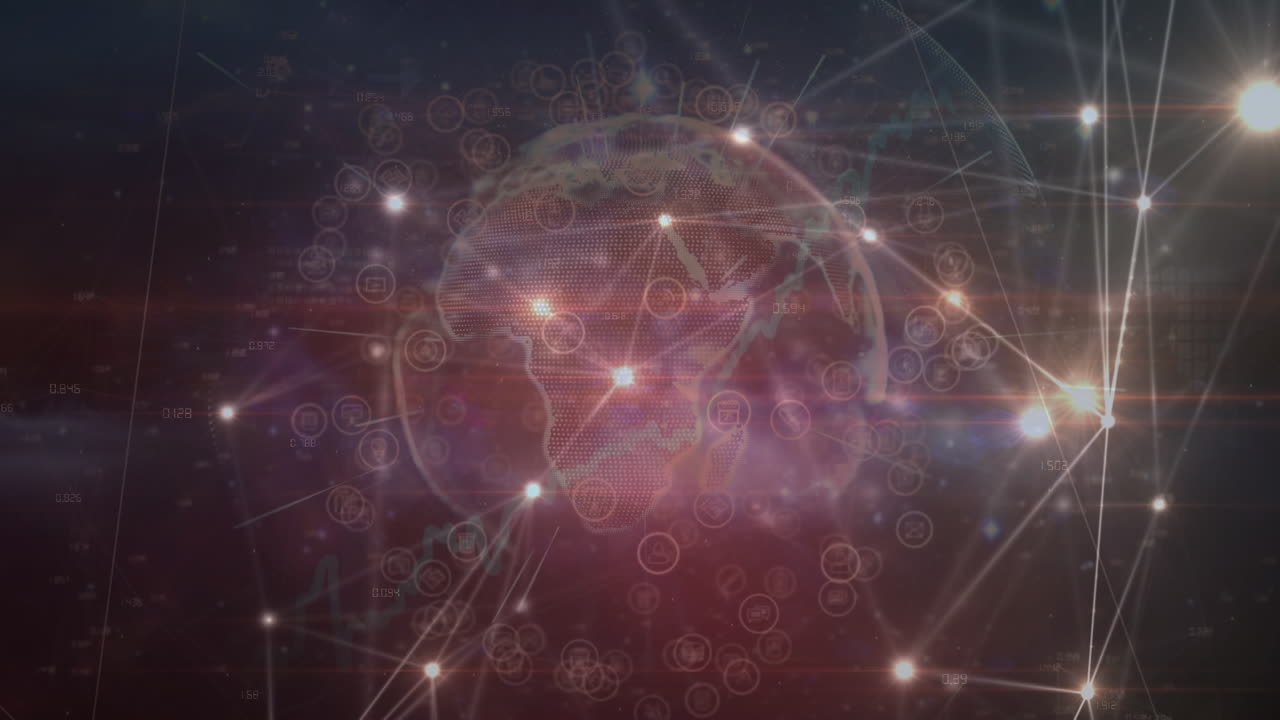 animación del procesamiento de datos, globo y red de conexiones