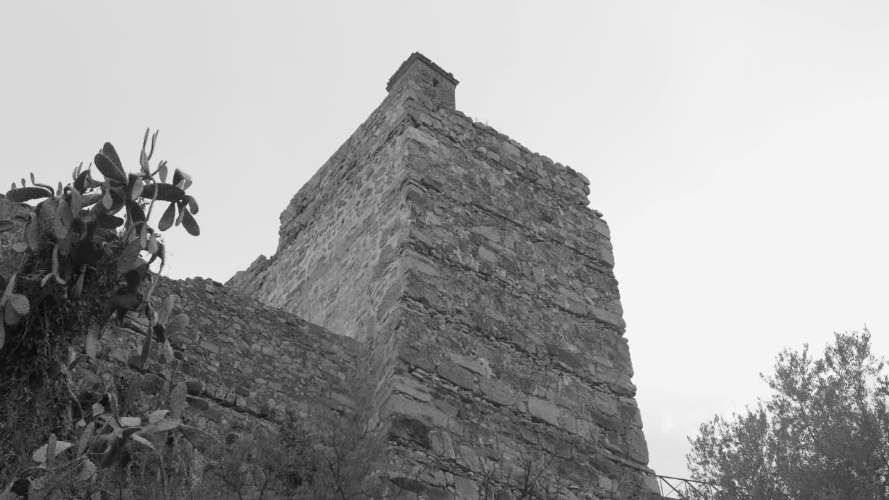 Low angle detail of the Sagunto castle ruins in Spain